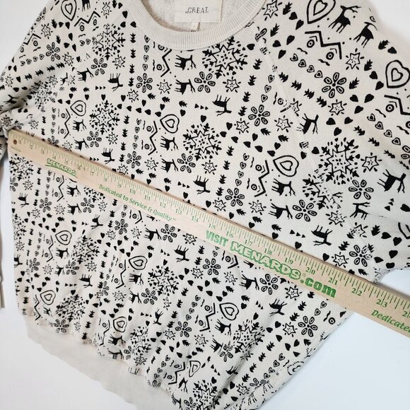 The Great. Womens The College Sweatshirt Washed White Folk Print Terry Cloth Sm - Picture 10 of 11
